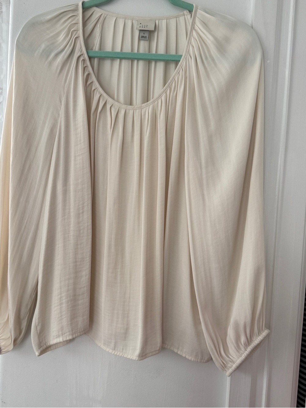 a new day Cream Gathered-Detail Long Sleeve Blouse